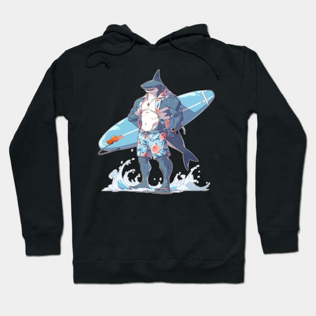 Seriously Anime Surfer Shark Hoodie by DanielLiamGill